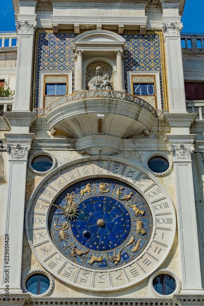 The clock tower of St. Mark square (Torre dell'Orologio di piazza San Marco) in Venice, Veneto, Italy