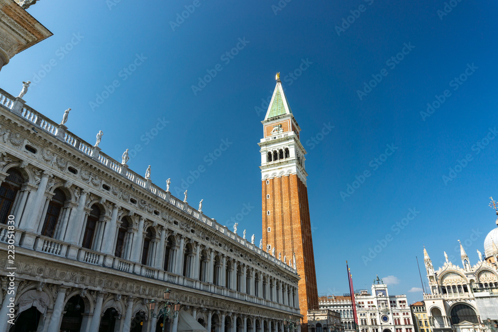 San Marco square with Campanile and Saint Mark's Basilica. The main square of the old town and main travel attractions in Venice, Veneto, Italy