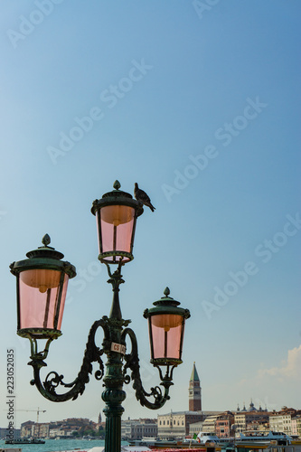 Obraz na płótnie View of piazza san marco and grand canal behind a typical venetian light pole, Venice, Veneto, Italy w salonie