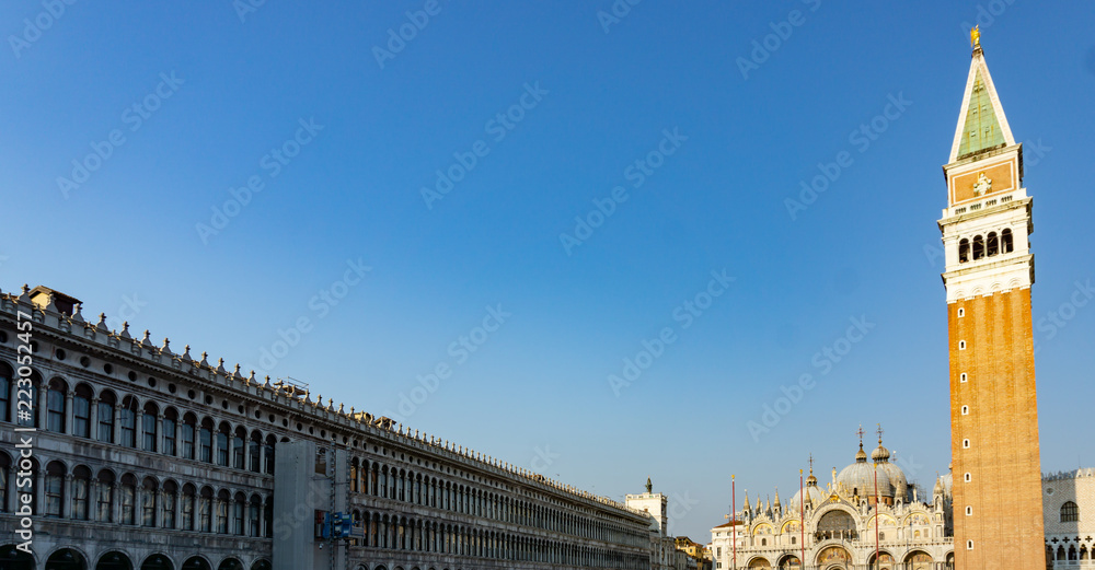 San Marco square with Campanile and Saint Mark's Basilica. The main square of the old town and main travel attractions in Venice, Veneto, Italy
