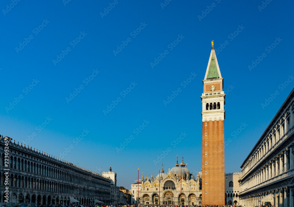 San Marco square with Campanile and Saint Mark's Basilica. The main square of the old town and main travel attractions in Venice, Veneto, Italy