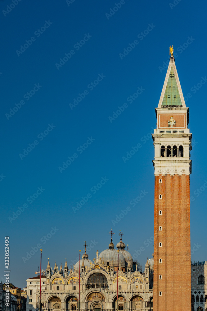San Marco square with Campanile and Saint Mark's Basilica. The main square of the old town and main travel attractions in Venice, Veneto, Italy