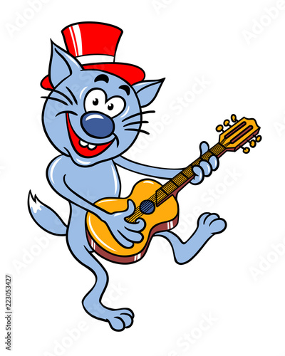 Funny cat in a hat plays themerry cat guitar