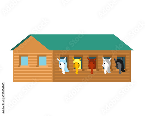 Stable isolated. stabling Horse Wooden House. Vector illustration