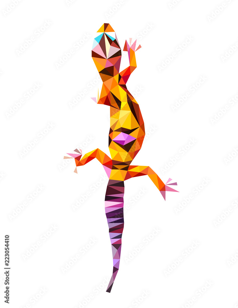 Fototapeta premium Colorful polygonal style design of wild orange and violet lizard