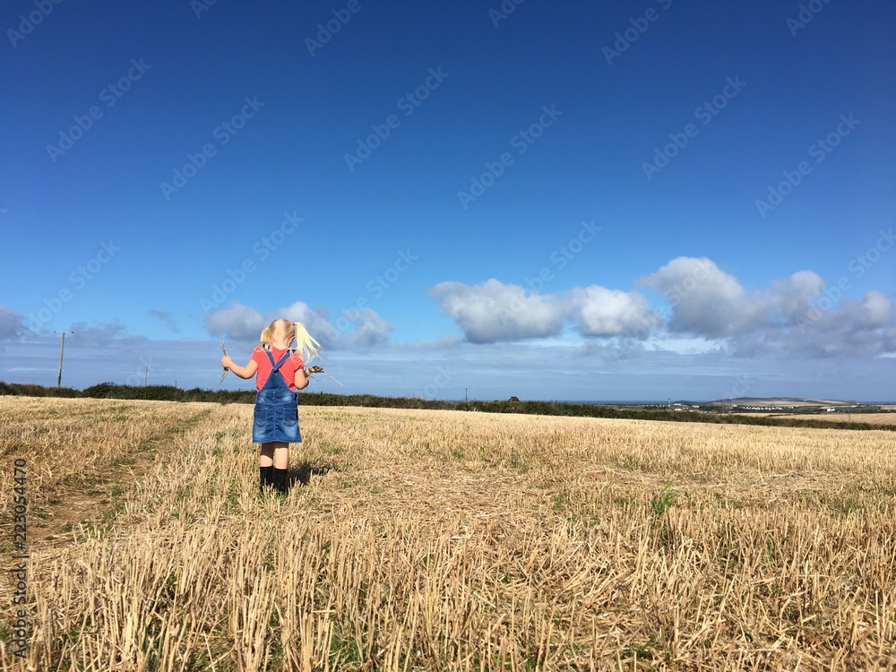 Child in freshly harvested wheat field Child in freshly harvested wheat field