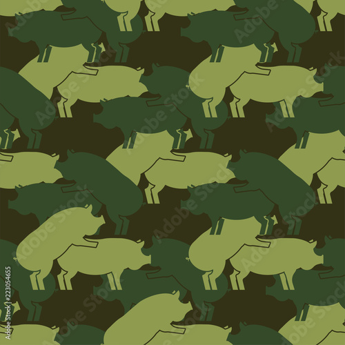 Pig sex army pattern eamless. Piggy intercourse military background. soldiery Pigs ornament. Farm Animal reproduction. Vector war texture