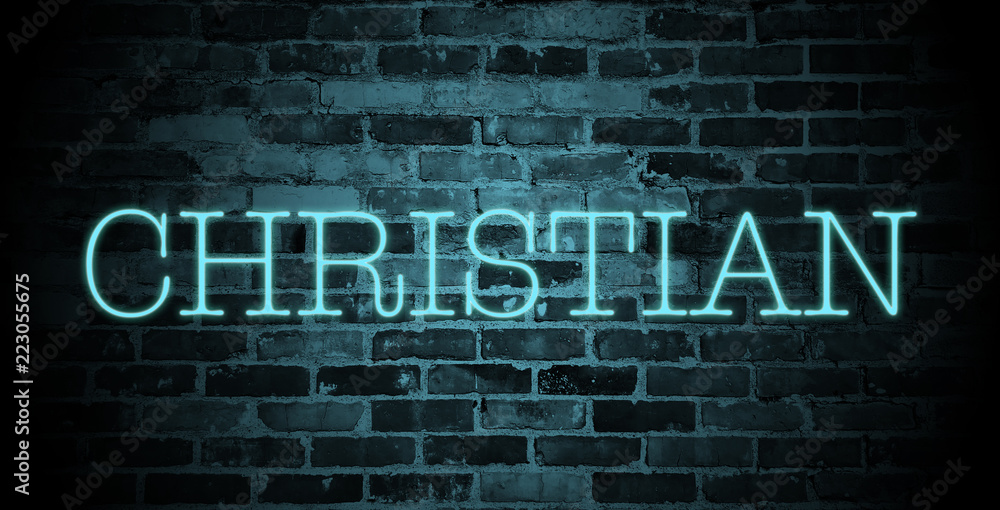 first name christian in blue neon on brick wall first name christian in blue neon on brick wall
