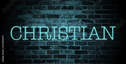first name christian in blue neon on brick wall © christopher-oliver