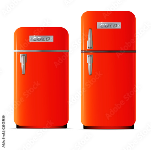 Retro fridge icon. Flat illustration of retro fridge vector icon