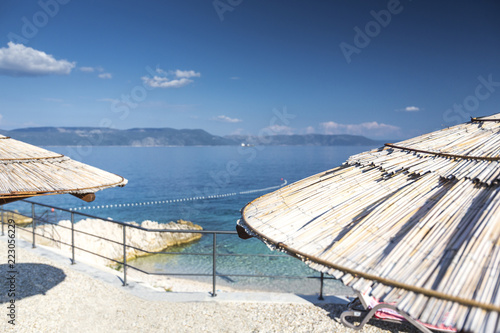 Fotografia Kroatien, Istrien, Rabac, Sonnenschirme am Strand