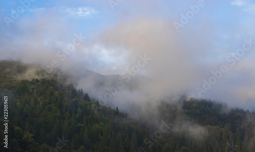 fog in the mountains above Lake Bicaz, northern Romania