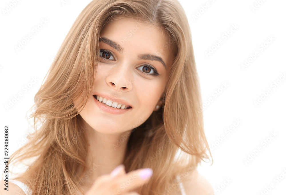 closeup portrait of a smiling young woman with light make-up. closeup portrait of a smiling young woman with light make-up.