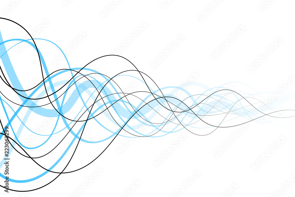 Abstract black and blue curved thin lines on white background Abstract black and blue curved thin lines on white background