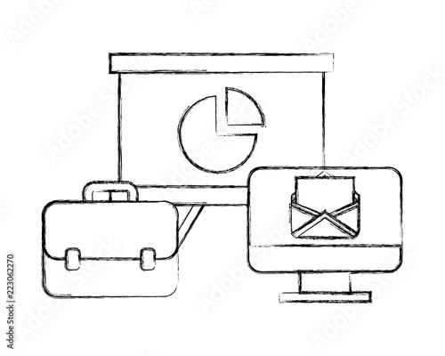 office business briefcase board presentation and computer email