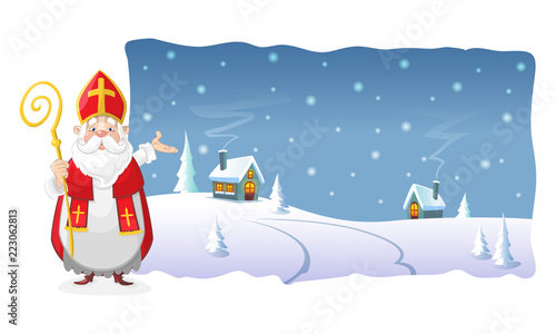 Saint Nicholas show winter night at village in polylined shape