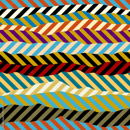 Seamless geometric pattern. Diagonal strips pattern in a patchwork collage style. Vector image.