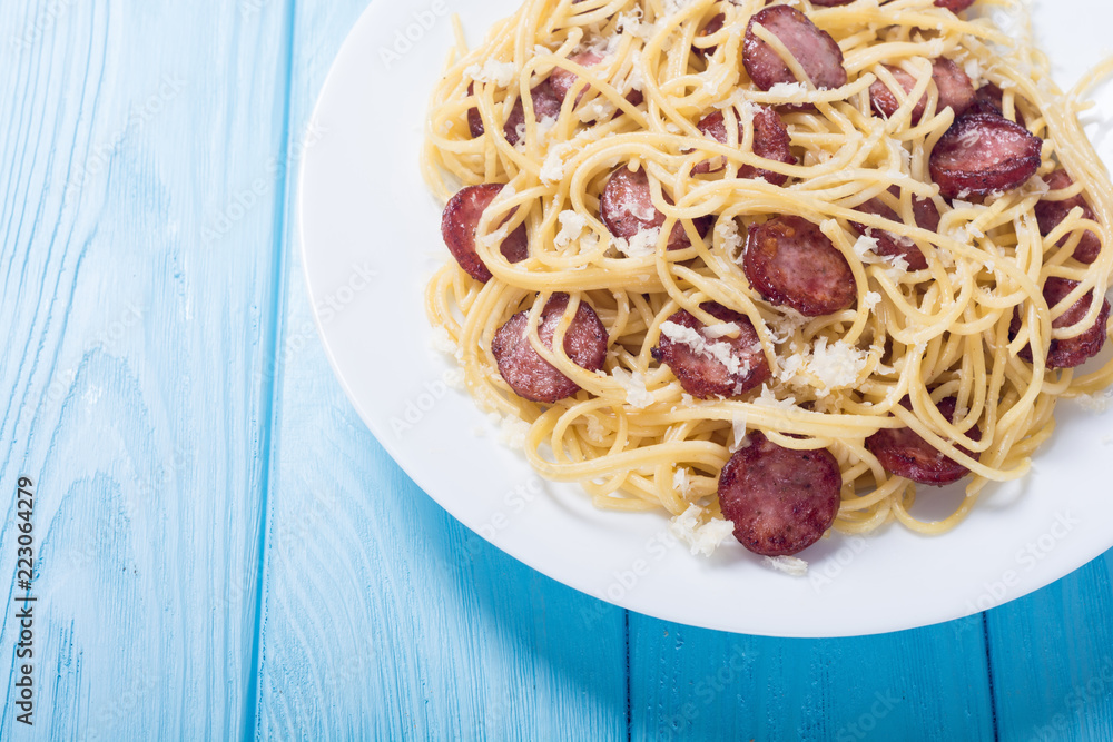 Pasta spaghetti with sausages Pasta spaghetti with sausages