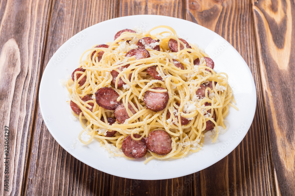 Pasta spaghetti with sausages Pasta spaghetti with sausages