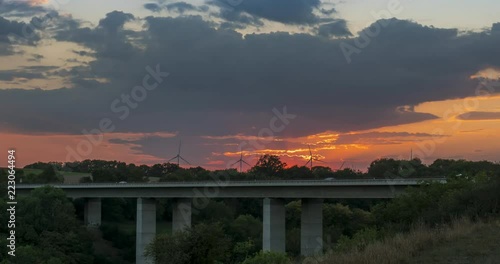 Time Lapse, Jagsttalbridge At Sunset, German Autobahn A6 photo