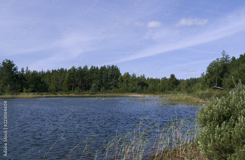 Laesoe / Denmark: View over the dreamy swimming pond in the woods near Byrum