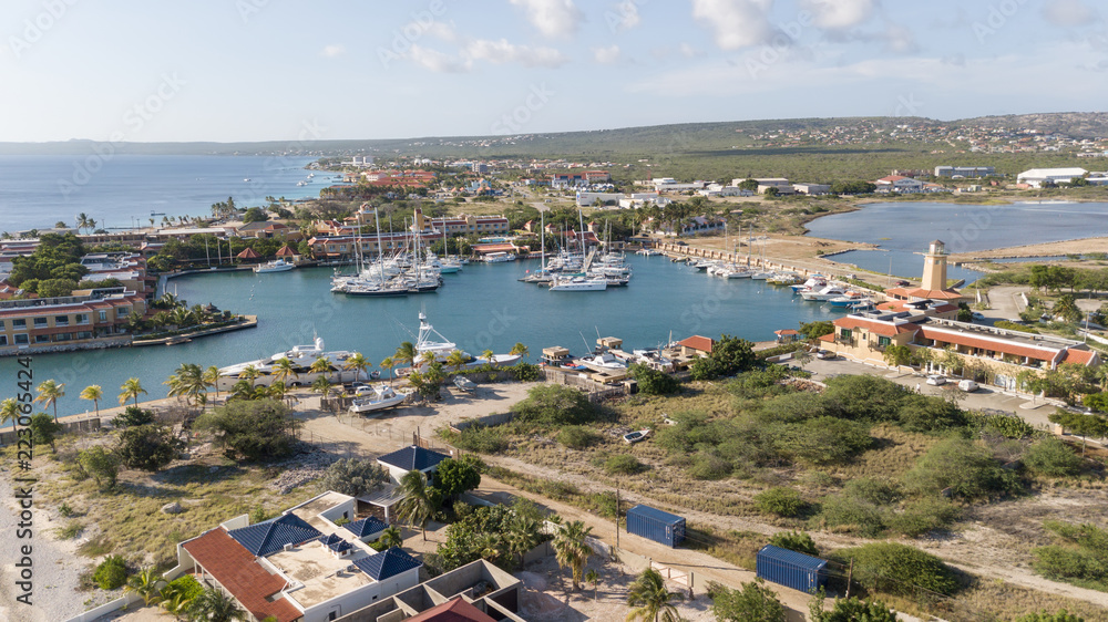 caribbean boat yacht harbor Bonaire island aerial drone top view
