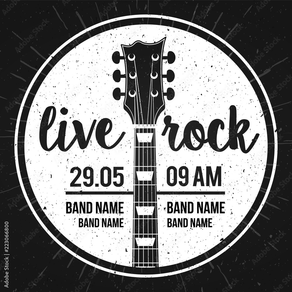 Vector Illustration Poster For A Live Rock Music Festival With Guitar And Inscription In Retro Style Template For Flyers Banners Invitations Brochures And Covers Stock Vector Adobe Stock