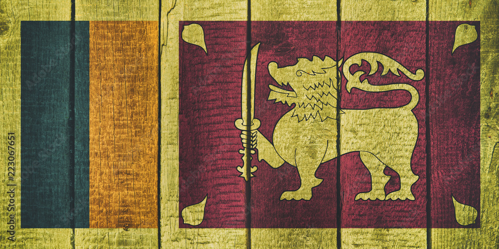 Obraz premium Sri Lanka National Flag on a wooden background. 