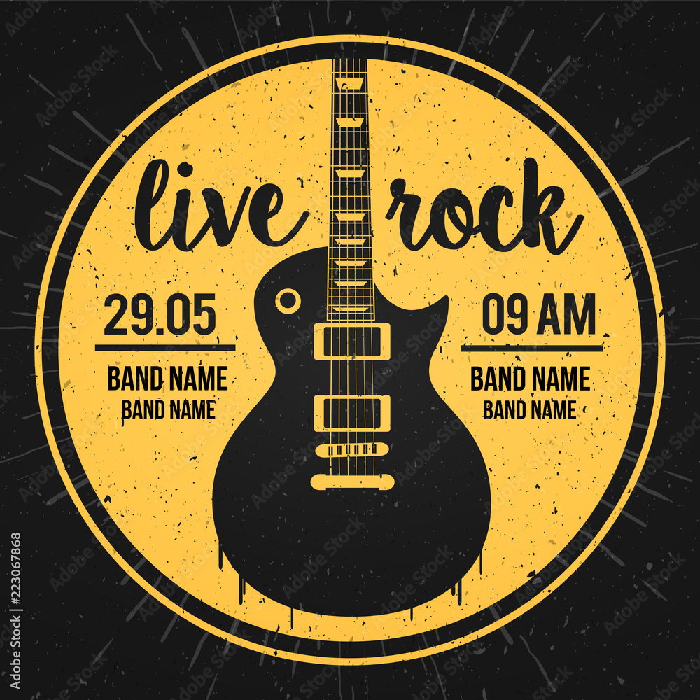 Vector Illustration Poster For A Live Rock Music Festival With Guitar