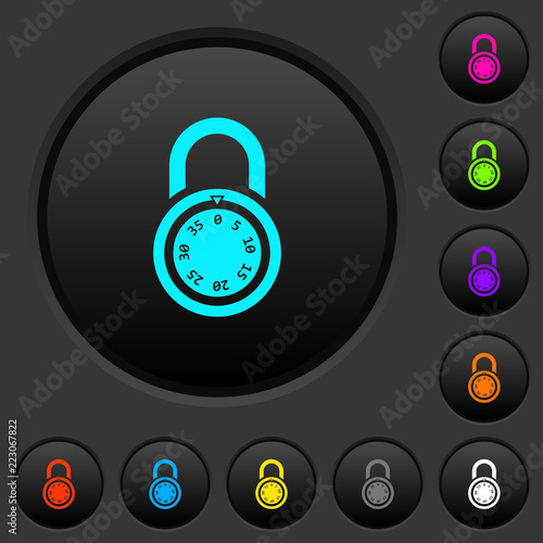 Locked round combination lock dark push buttons with color icons