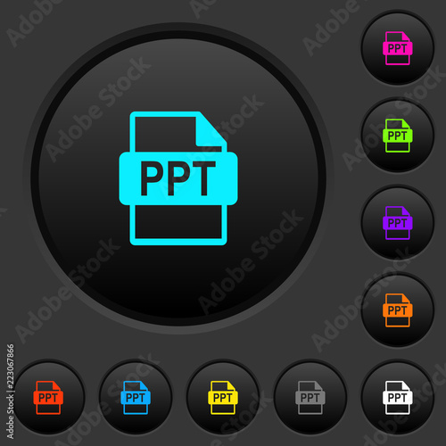 PPT file format dark push buttons with color icons