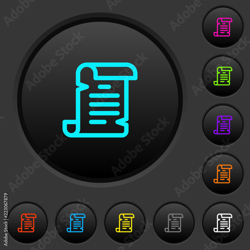 Paper scroll dark push buttons with color icons