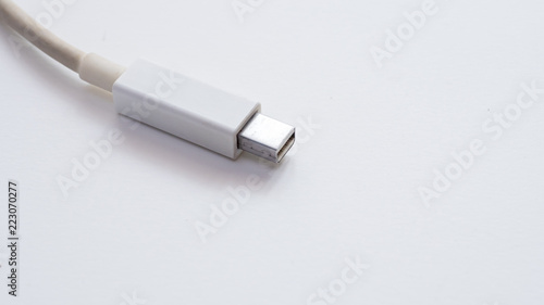 thunderbolt cable close up on white background