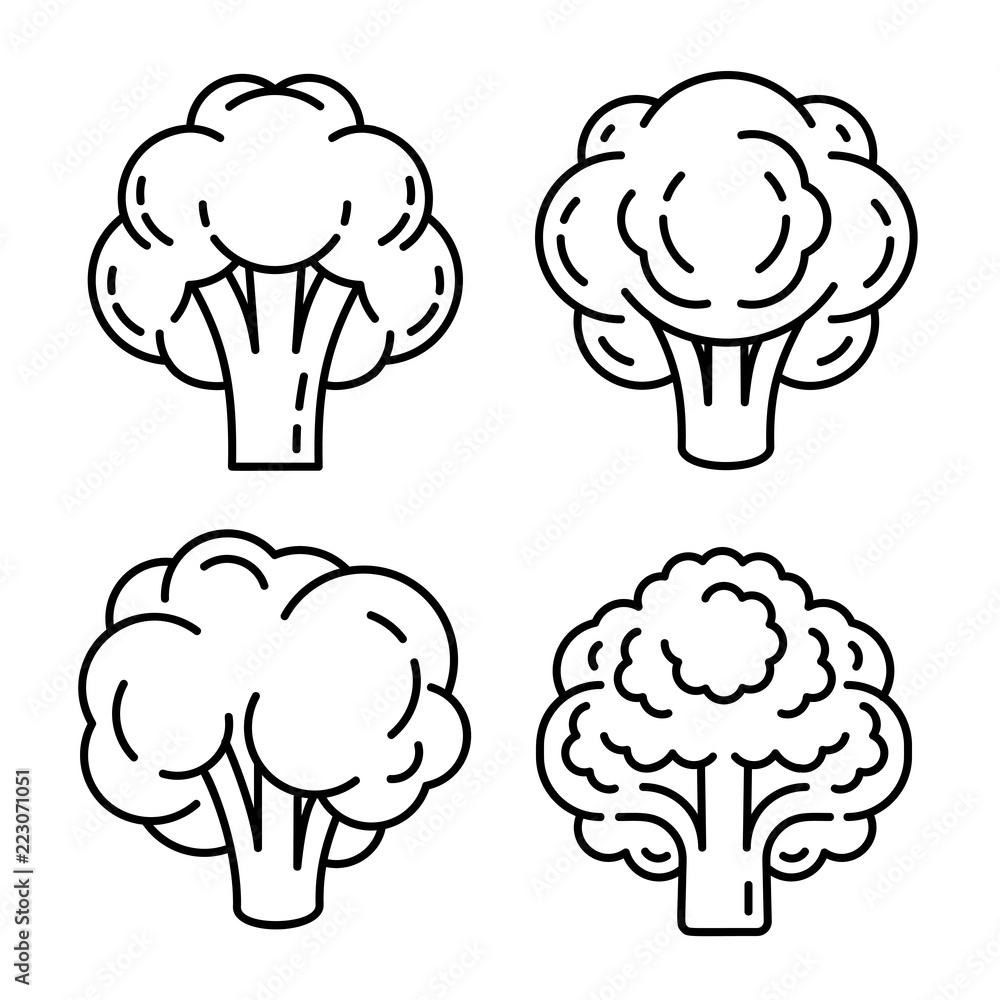 Broccoli icon set. Outline set of broccoli vector icons for web design isolated on white background Broccoli icon set. Outline set of broccoli vector icons for web design isolated on white background