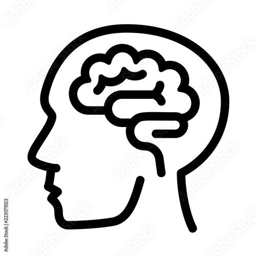 Human think brain icon. Outline human think brain vector icon for web design isolated on white background