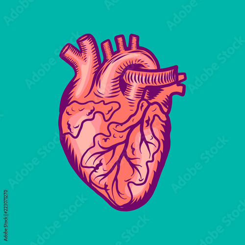 Tattoo human heart icon. Hand drawn illustration of tattoo human heart vector icon for web design
