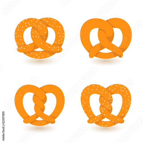 Pretzel icon set. Flat set of pretzel vector icons for web design