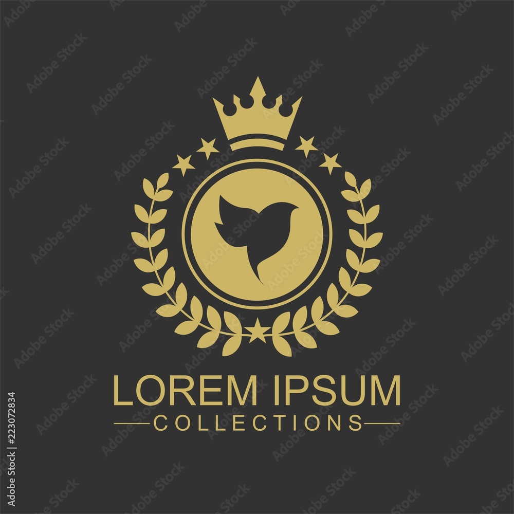 Fototapeta premium Golden Bird logo vector flat, crown vector with leaf
