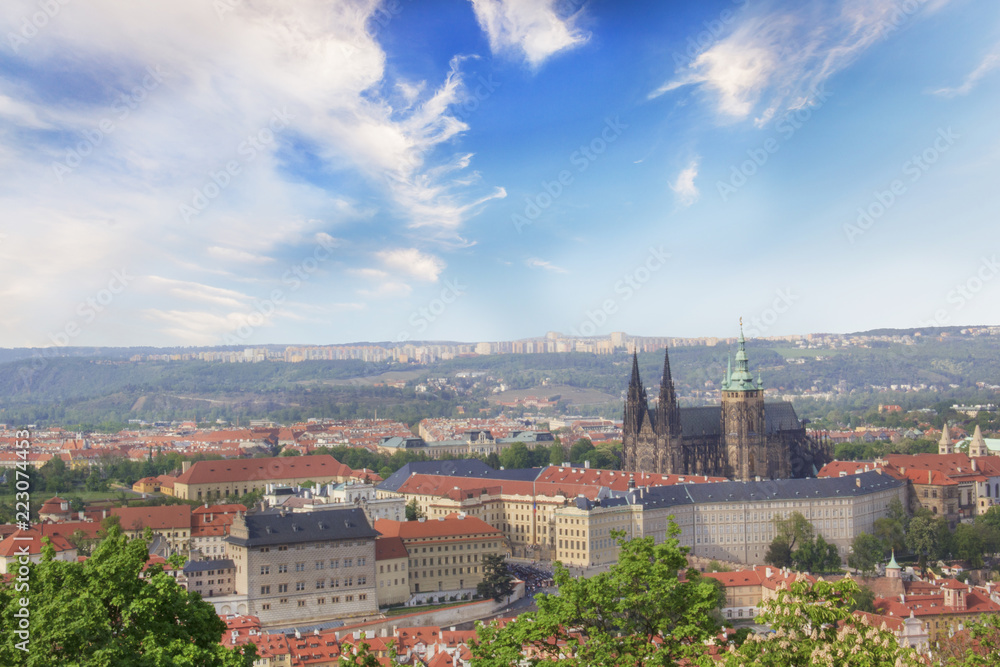 Beautiful view of St. Vitus Cathedral, Prague Castle and Mala Strana in Prague, Czech Republic