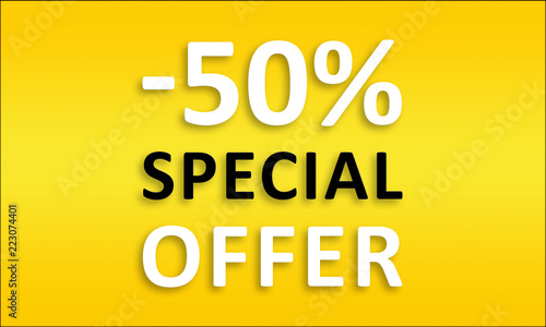 -50% Special Offer - Golden business poster. Clean text on yellow background.