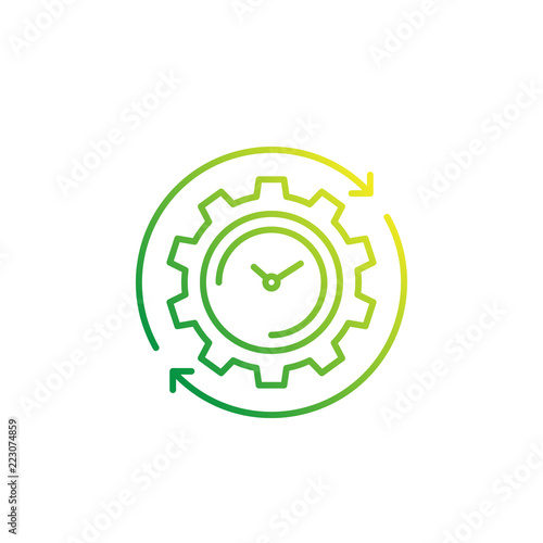 production cycle icon with cogwheel and watch, linear