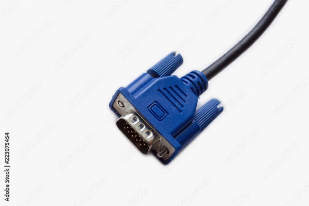 VGA cable of blue color on a white VGA cable of blue color on a white