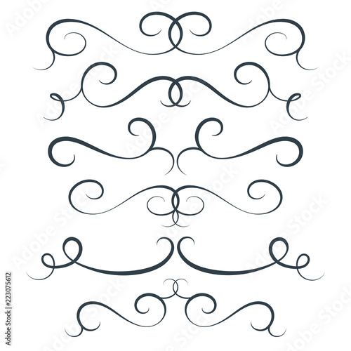 Vector flourish set, scroll collection, curl decoration elements, vintage top and bottom decor