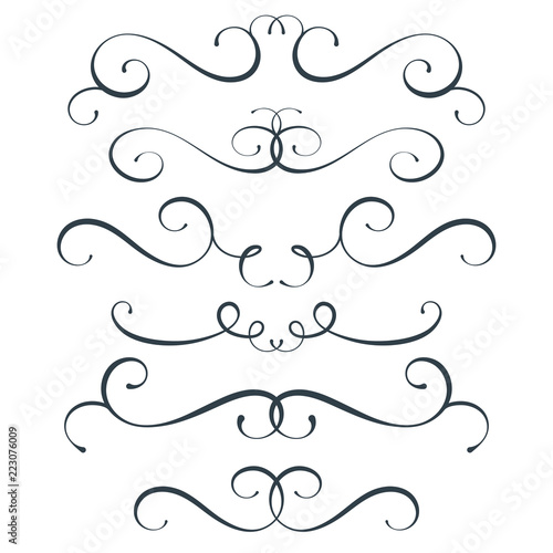 Vector flourish set, scroll collection, curl decoration elements, vintage top and bottom decor