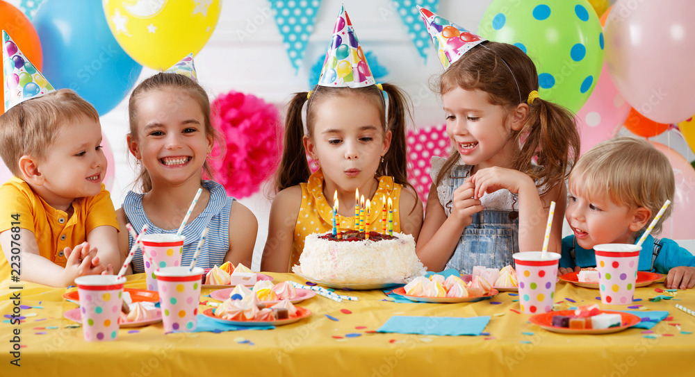 children's birthday. happy kids with cake children's birthday. happy kids with cake