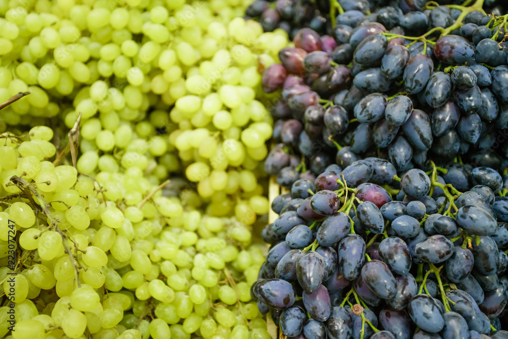 Grapes on the Market. fresh green grapes and purple grapes. Grapes on the Market. fresh green grapes and purple grapes.