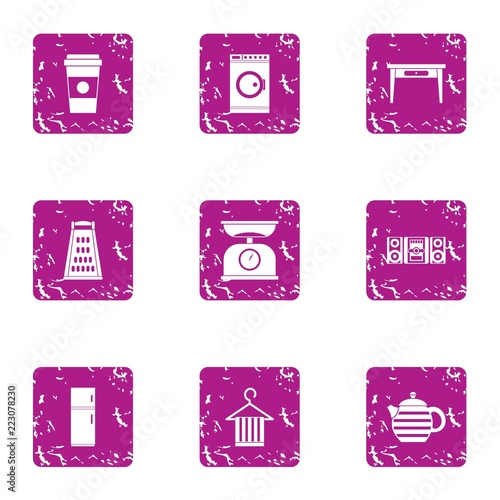 Housemaid icons set. Grunge set of 9 housemaid vector icons for web isolated on white background