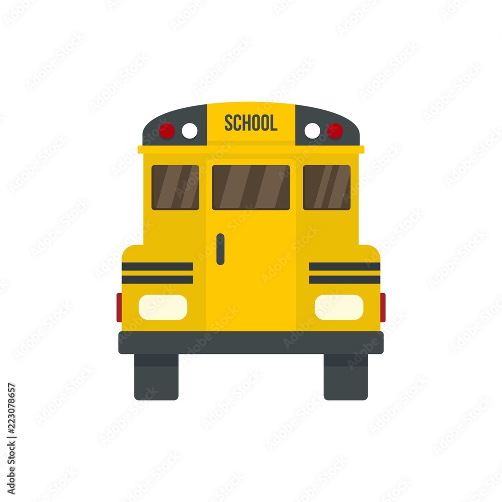 Back of old school bus icon. Flat illustration of back of old school bus vector icon for web design