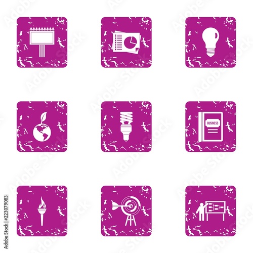 Energy development icons set. Grunge set of 9 energy development vector icons for web isolated on white background