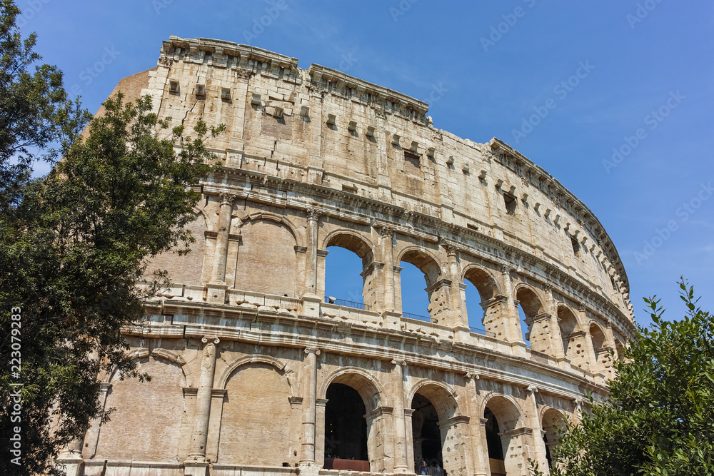 Outside view of Colosseum in city of Rome, Italy